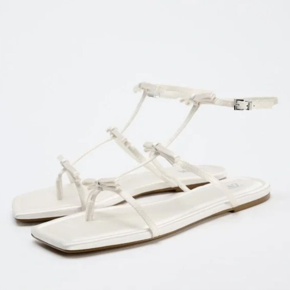 Zara Flat Strappy Sandals with Bow - Picture 3 of 5